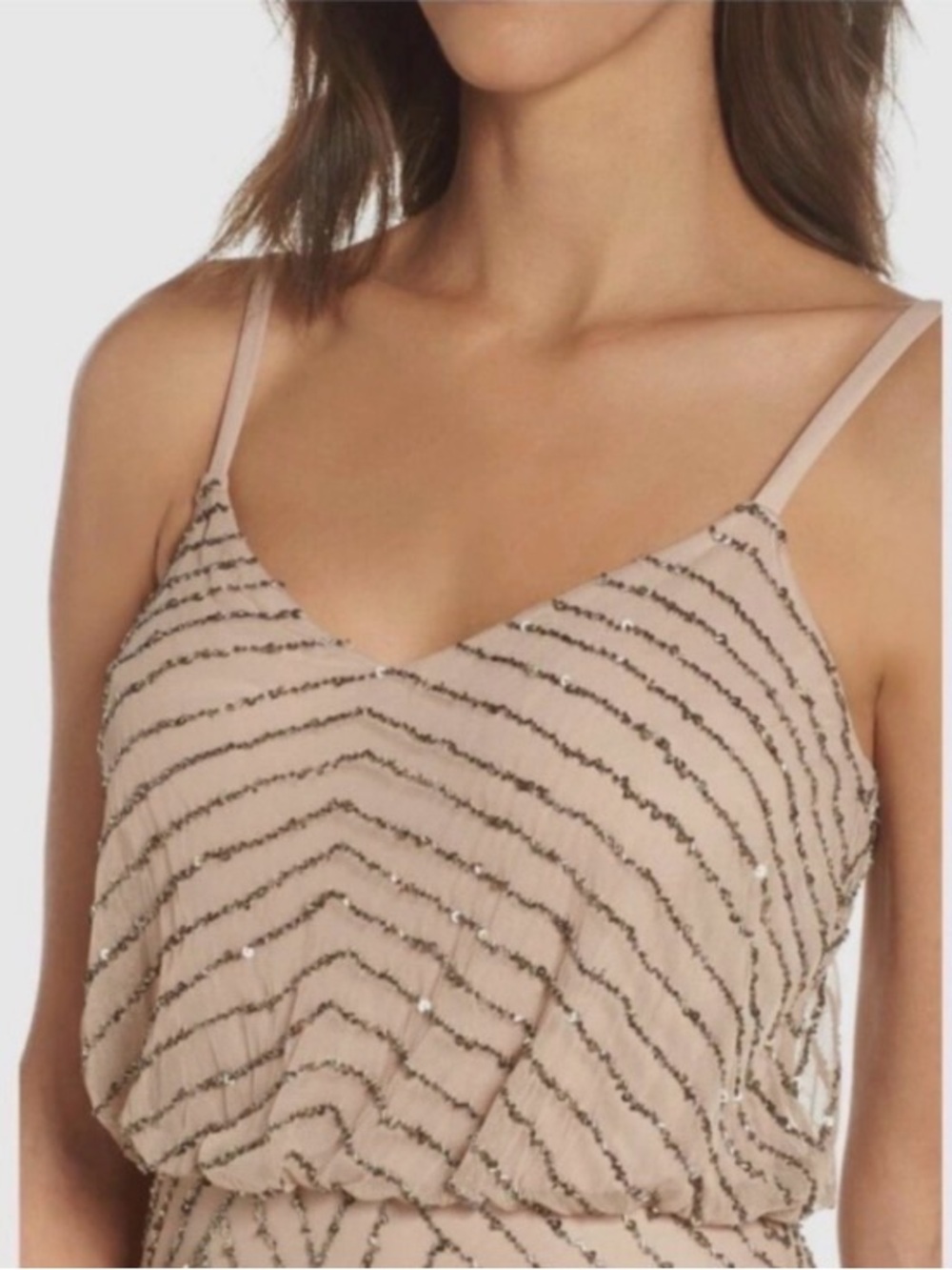 Adrianna Papell Champagne Gold Beaded Art Deco Blouson Gown Wedding Sz 16 NWT - Picture 6 of 16